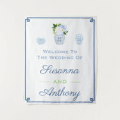 Chinoiserie Huwelijks Welkom Virtuele Achtergrond Wandkleed (Voorkant)