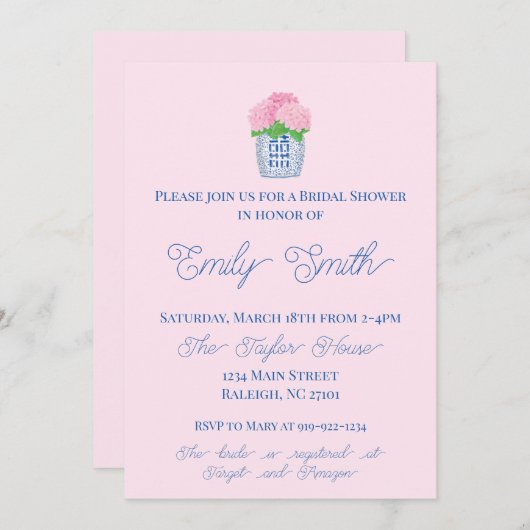 Chinoiserie Hydrangea Invitation à la douche nupti (Devant / Derrière)
