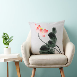 Chinoiserie inktwas die Lotus Floral schildert Kussen
