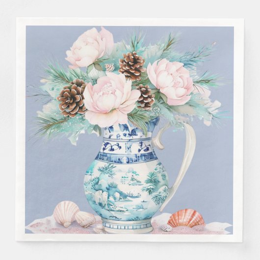 Chinoiserie Jug met Pinecones en Seashells Servet (Voorkant)