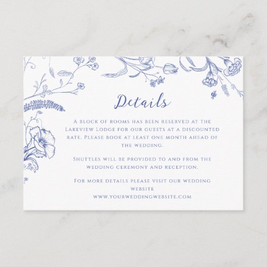 Chinoiserie kalligrafie bruiloft details informatiekaartje (Voorkant)