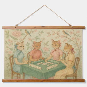 Chinoiserie katten die Mahjong spelen Hangend Wandkleed