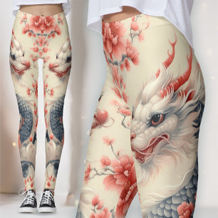 Chinoiserie Keizerlijke Draak Coral Sakura Kunst Leggings