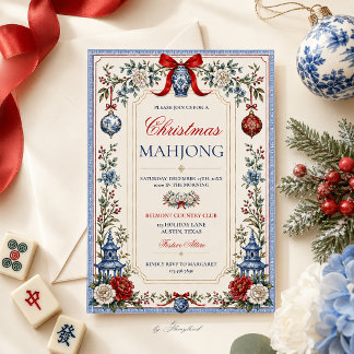 Chinoiserie Kerst Mahjong Feestdagenkaart