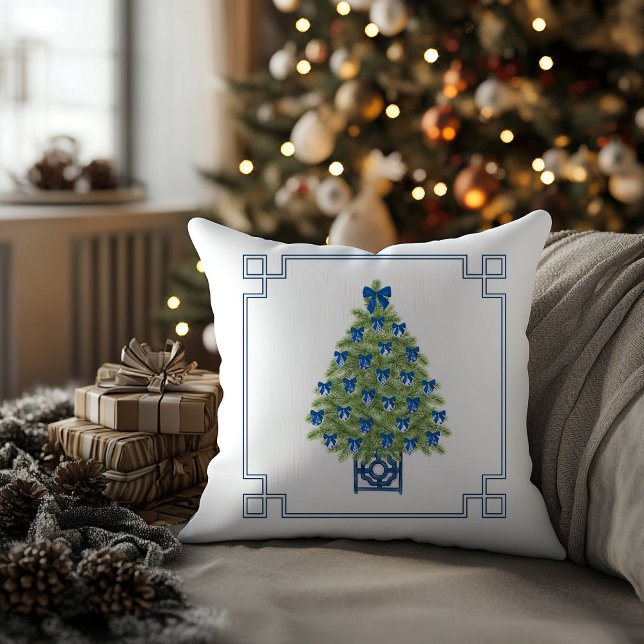 Chinoiserie Kerstboom Vakantie Kussen (chinoiserie christmas tree holiday throw pillow)
