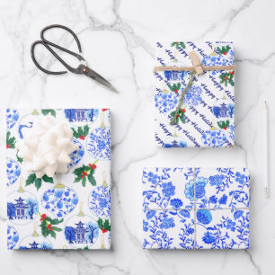 Chinoiserie-kerstfeestpatroon Inpakpapier Vel