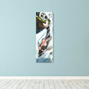 Chinoiserie Koi Karper Waterval Japanse Kunst Canvas Afdruk