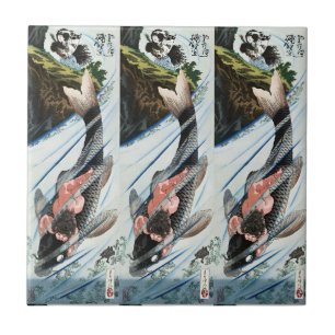 Chinoiserie Koi Karper Waterval Japanse Kunst Tegeltje