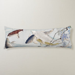 Chinoiserie Koi Vissen & Paarse Wisteria Print Lichaamskussen