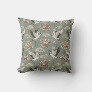 Chinoiserie Kraanvogel en Pioen Bloemendesign Buitenkussen