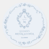 Chinoiserie krans Toile Something Blue Crest Ronde Sticker (Voorkant)