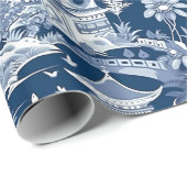 Chinoiserie Landschap Schilderij Blauw Wit Cadeaupapier (Rol Hoek)
