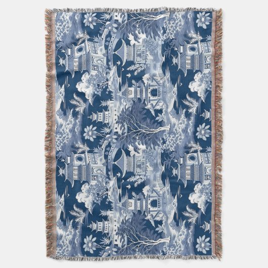 Chinoiserie Landschap Schilderij Blauw Wit Deken (Voorkant Verticaal)