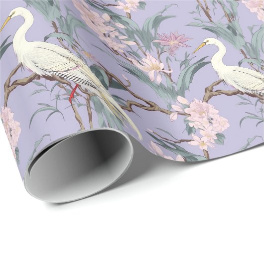 Chinoiserie Lavender Bloemen Egret Cadeaupapier (Rol Hoek)
