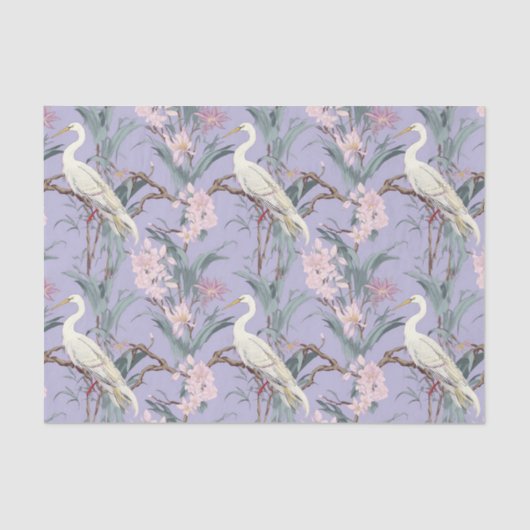 Chinoiserie Lavender Bloemen Egret Tissuepapier (Voorkant)