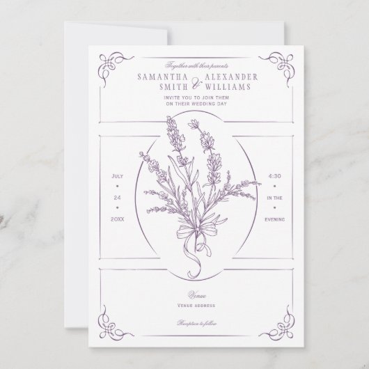 Chinoiserie Lavender Bouquet Victoriaans bruiloft Kaart (Voorkant)