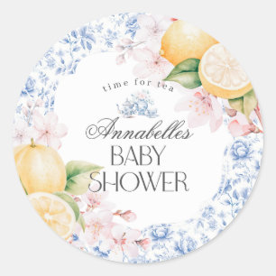 Chinoiserie Lemon Tea Baby shower Uitnodiging Ronde Sticker