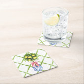 Chinoiserie Lemon Topiary With Pink Bow Vierkante Kartonnen Onderzetter (Insitu)