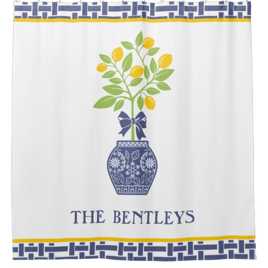 Chinoiserie Lemon Tree - Gepersonaliseerd showgord Douchegordijn (Voorkant)