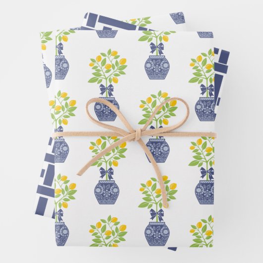 Chinoiserie Lemon Tree Gift Wrapping Sheets Inpakpapier Vel (In situ)