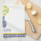 Chinoiserie Lemon Tree Personalized Kitchen Towel Theedoek (Quarter Fold)