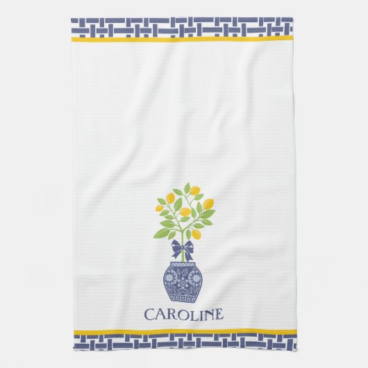 Chinoiserie Lemon Tree Personalized Kitchen Towel Theedoek (Verticaal)