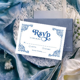  Chinoiserie Lijst Dusty Blue Wedding RSVP Kaartje