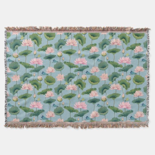 Chinoiserie Lotus Pond en Dragonfly Throw Blanket Deken (Voorkant)