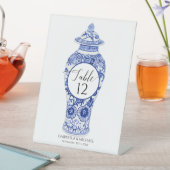 Chinoiserie Marine Blauw Wit Ginger Jar Bruiloft Reclamebord Met Voetstuk (Insitu)