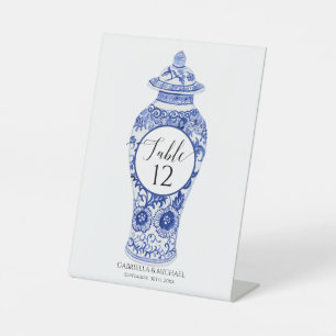 Chinoiserie Marine Blauw Wit Ginger Jar Bruiloft Reclamebord Met Voetstuk