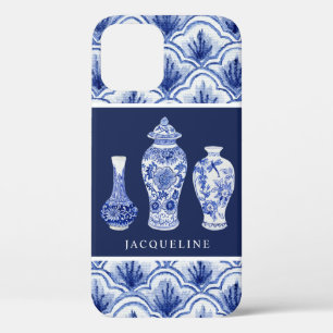Chinoiserie marineblauwe gemberpot schelp patroon iPhone 12 hoesje