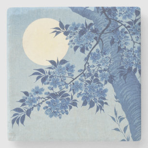 Chinoiserie Marineblauwe Kersenbloesem & Volle Maa Stenen Onderzetter