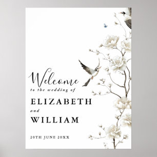 Chinoiserie moderne Floral Mariage Affiche de bien