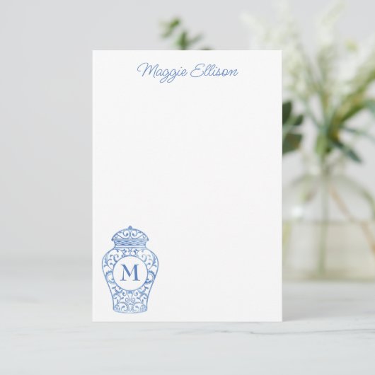 Chinoiserie Monogramme Cartes de notes de pot de g (Debout devant)