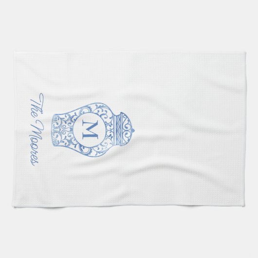 Chinoiserie Monogrammed Ginger Jar Kitchen Towel Theedoek (Horizontaal)