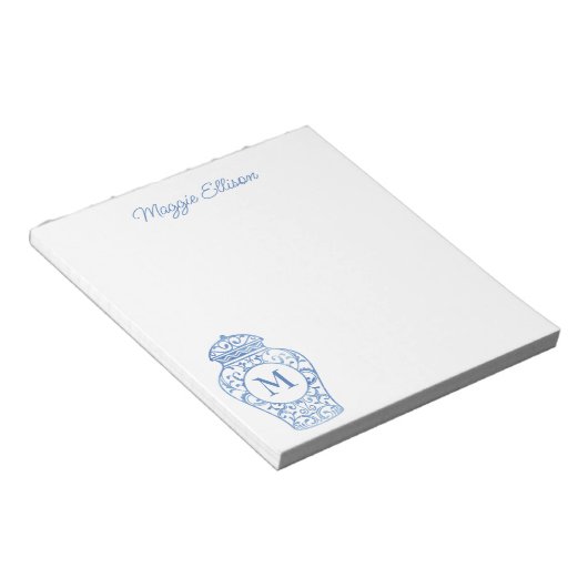 Chinoiserie Monogrammed Ginger Jar Notepad Notitieblok (Schuin)