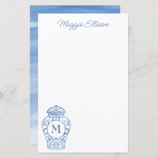 Chinoiserie Monogrammed Ginger Jar Stationery (Voorkant / Achterkant)