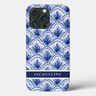 Chinoiserie Navy Blue Shell Asian  Pattern iPhone 13 Pro Hoesje