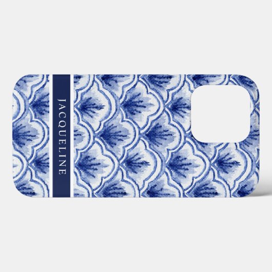 Chinoiserie Navy Blue Shell Asian  Pattern Case-Mate iPhone Case (Achterkant (horizontaal))