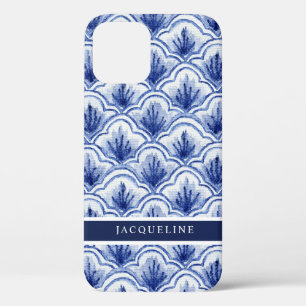 Chinoiserie Navy Blue Shell Aziatisch Patroon iPhone 12 Hoesje
