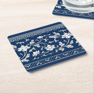  Chinoiserie Navy Floral Paper Onderzetter