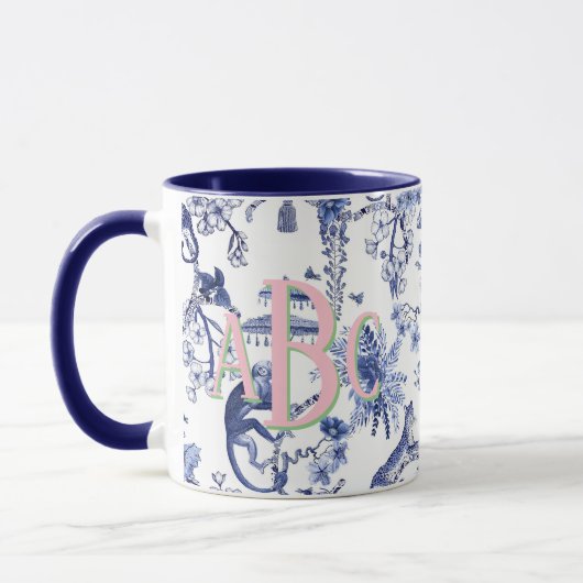Chinoiserie Oerwoud Toile | Blauw-wit monogram Mok (Links)