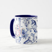 Chinoiserie Oerwoud Toile | Blauw-wit monogram Mok (Voorkant links)