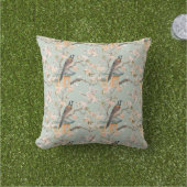 Chinoiserie Oiseau & Fleurs roses Jeter Oreiller (Herbe)