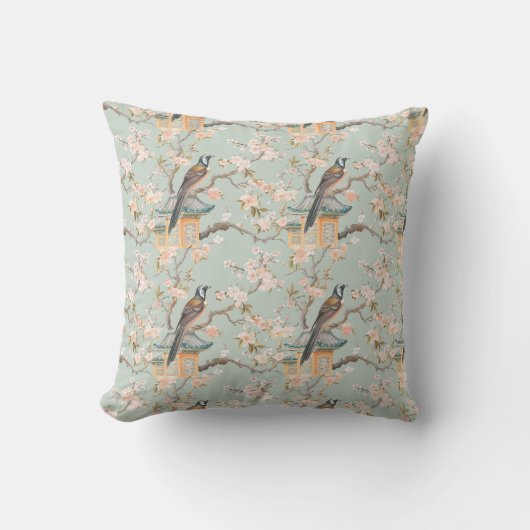 Chinoiserie Oiseau & Fleurs roses Jeter Oreiller (Recto)