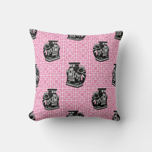 Chinoiserie Olifant op Bamboe - Zwart & Roze Kussen