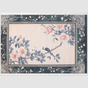 Chinoiserie Oriental Bird Art & patterned border Tissuepapier
