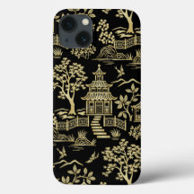 Chinoiserie Pagoda Black en Gold iPhone Case
