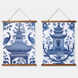 CHINOISERIE PAGODAS IN BLUE 1 & 2 HANGEND WANDKLEED