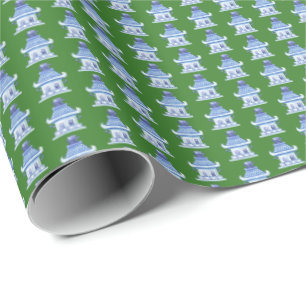 Chinoiserie Pagodes (op groen) Cadeaupapier
